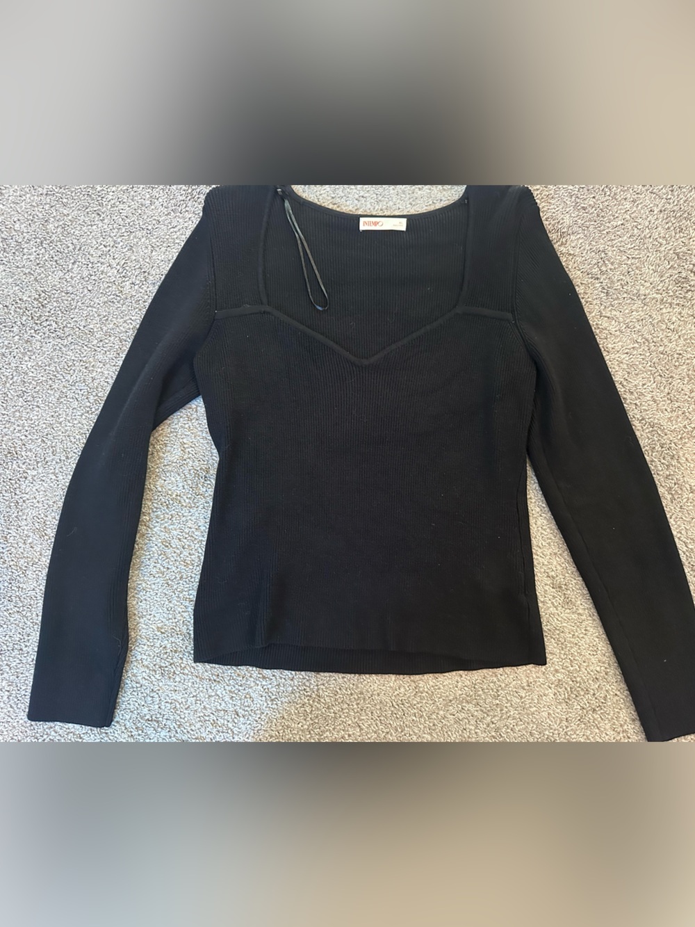In tempo Black Women's Ribbed Long-Sleeve Sweetheart Neckline Sweater